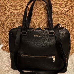FURLA- “Alex” Black Leather Satchel/Shoulder Bag